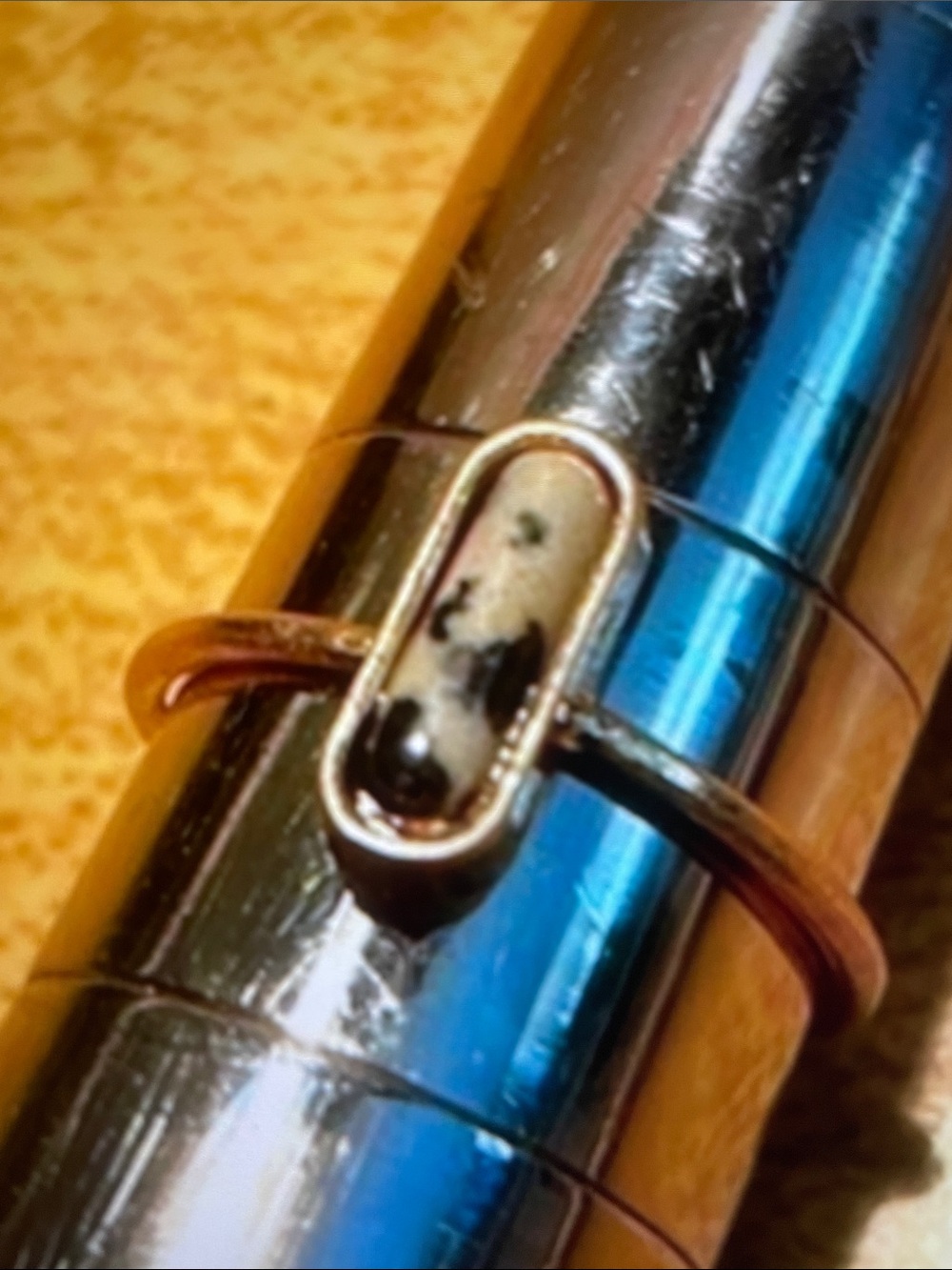 Womens Gold Elongated Ring with Black and Cream Stone